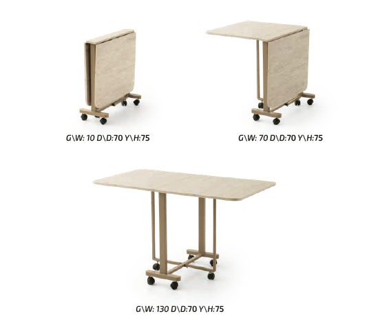 KATLANIR METAL TEKERLEKLİ AYAK MASA, TRAVERTEN, 70x10