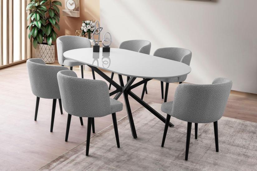 LİRONA MASA, AREL SANDALYE, SİS GRİ, 180X90