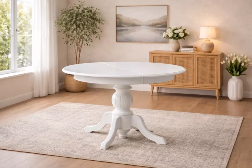 RUSTİK BABA AYAK AÇILIR MASA, BEYAZ, 100X100