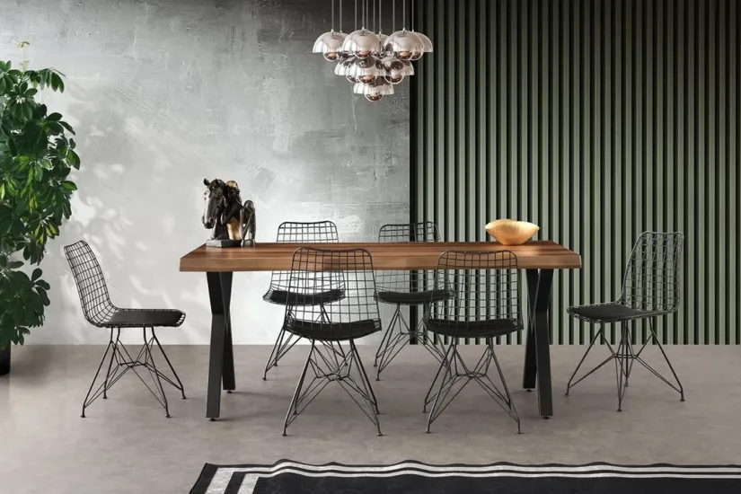 CAKARTA MASA VE SİYAH TEL SANDALYE TAKIMI,, 180x80