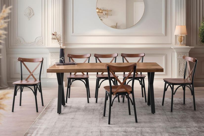 ORNAVA MASA, AHŞAP BAHAR ÇAPRAZ SANDALYE, CEVİZ, 180X80