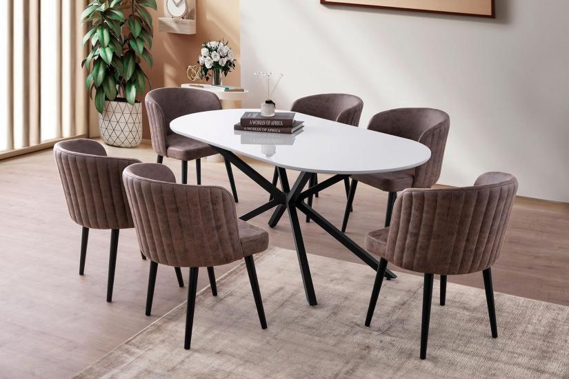 LİRONA MASA, ZARA SANDALYE, SELENİTY, 180X90