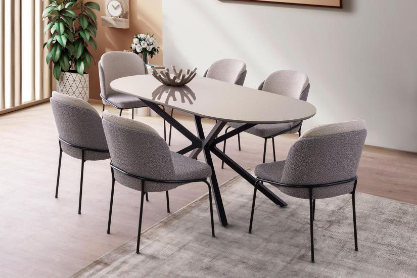 LİRONA MASA, AURA SANDALYE, SELENİTY, 180X90