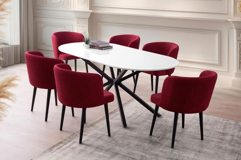 LİRONA MASA, AREL SANDALYE, BEYAZ, 180X90