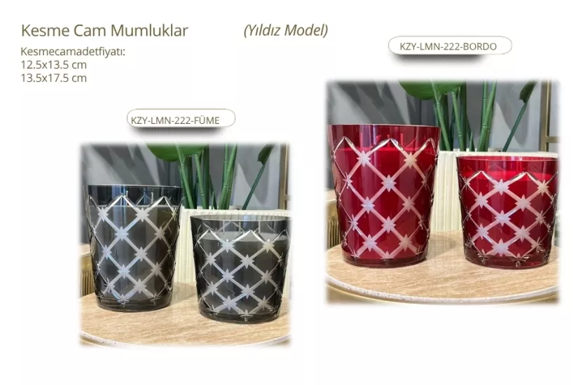 KESME CAM MUMLUKLAR (YILDIZ MODEL) - BORDO - 12.5X13.5 CM / 13.5X17.5 CM