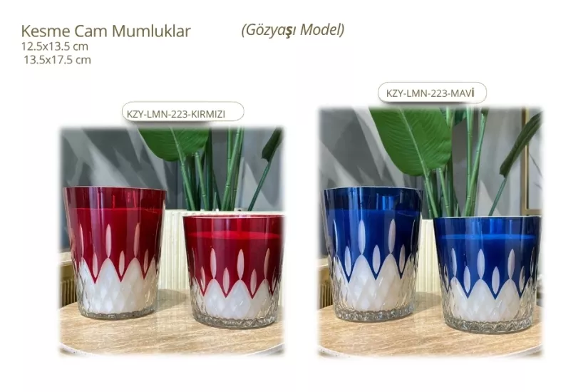 KESME CAM MUMLUKLAR (GÖZYAŞI MODEL) - MAVİ - 12.5X13.5 CM / 13.5X17.5 CM