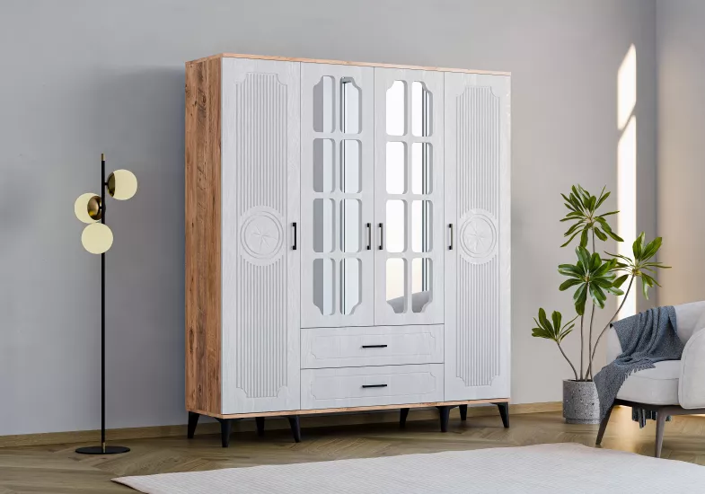 UZAY CUNTRY 4 KAPILI 2 ÇEKMECELİ DOLAP ATLANTİK ÇAM