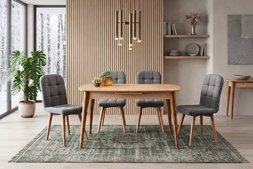 ESSEN MASA VE ETRO SANDALYE TAKIMI, CEVİZ, 130x80