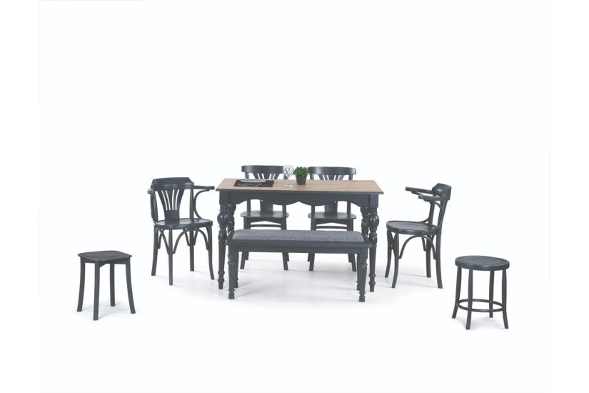 TOLEDO MASA + DEKOPAJLI SANDALYE, TABURE VE BANK TAKIMI, GRİ ANTRASİT, 125x80