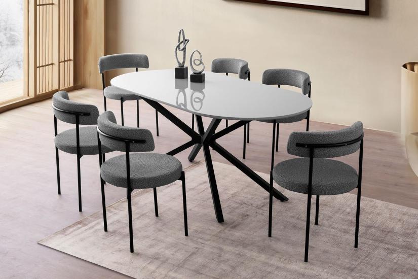 LİRONA MASA, ROLLS METAL SANDALYE, SİS GRİ, 180X90