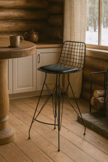 TEL BAR SANDALYESİ, SİYAH