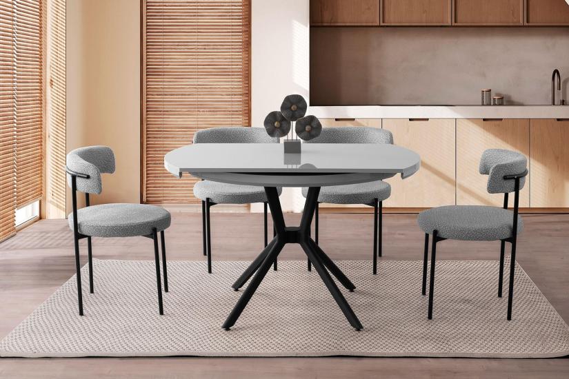 TALİN MASA, ROLLS METAL SANDALYE, SİS GRİ, 120X70