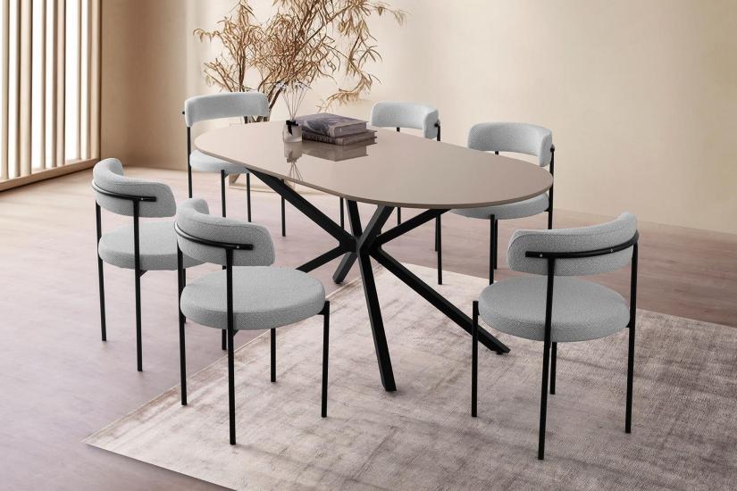 LİRONA MASA, ROLLS METAL SANDALYE, SELENİTY, 180X90