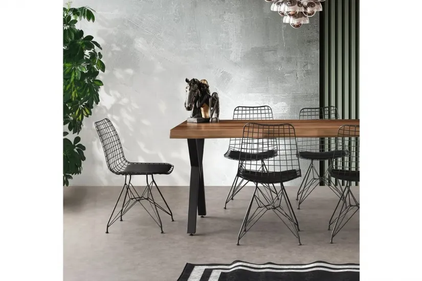 CAKARTA MASA VE SİYAH TEL SANDALYE TAKIMI,, 180x80