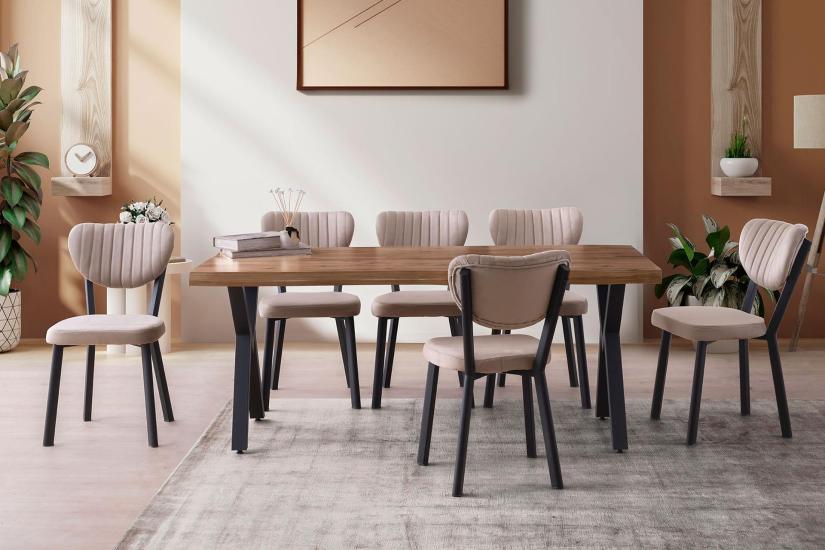 ORNAVA MASA, ÇAKIL SANDALYE, CEVİZ, 180X80