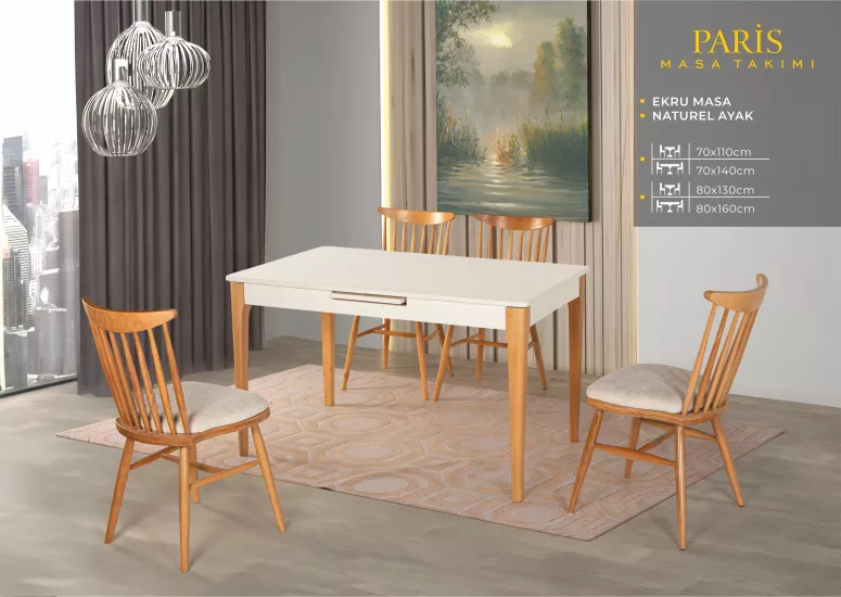 PARİS MASA, KIRLANGIÇ DÖŞEMELİ SANDALYE, EKRU, NATURAL