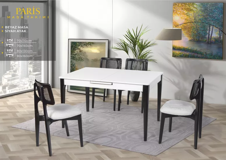 PARİS MASA, ZİON SANDALYE, BEYAZ, SİYAH