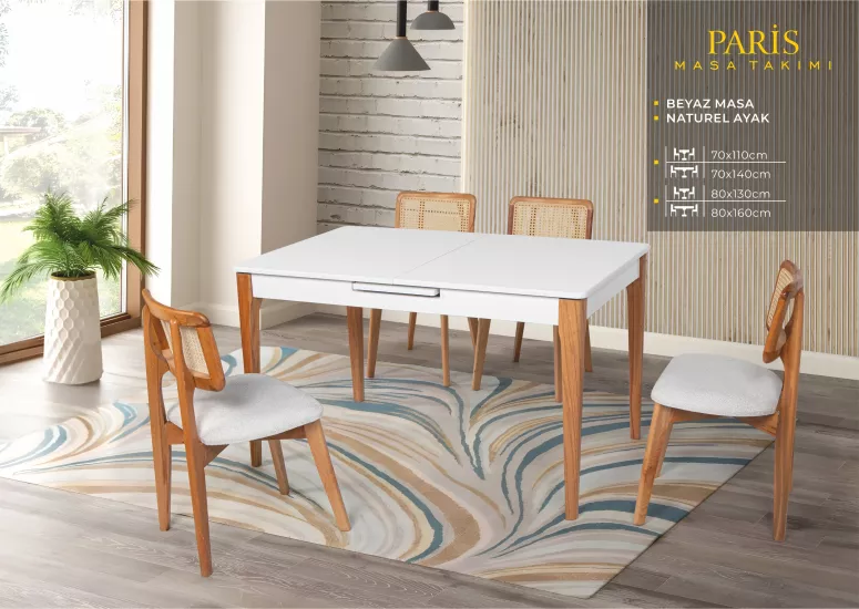 PARİS MASA, UMAY SANDALYE, BEYAZ, NATURAL