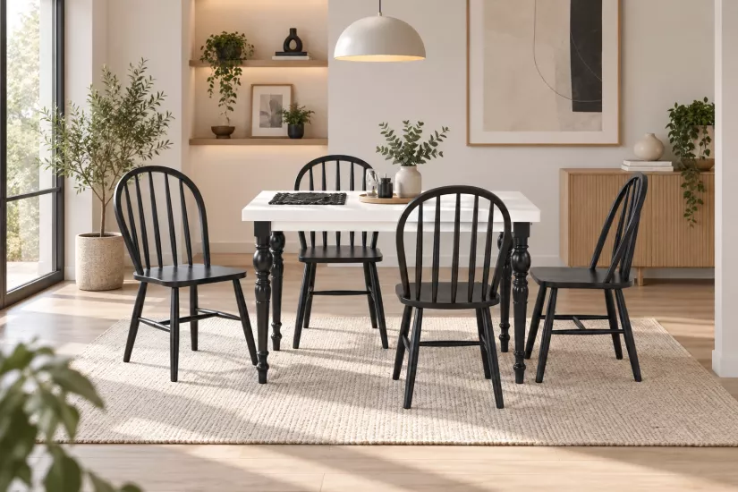 DAMLA SABİT MASA VE AMERİKAN SANDALYE TAKIMI, BEYAZ ANTRASİT, 125x80