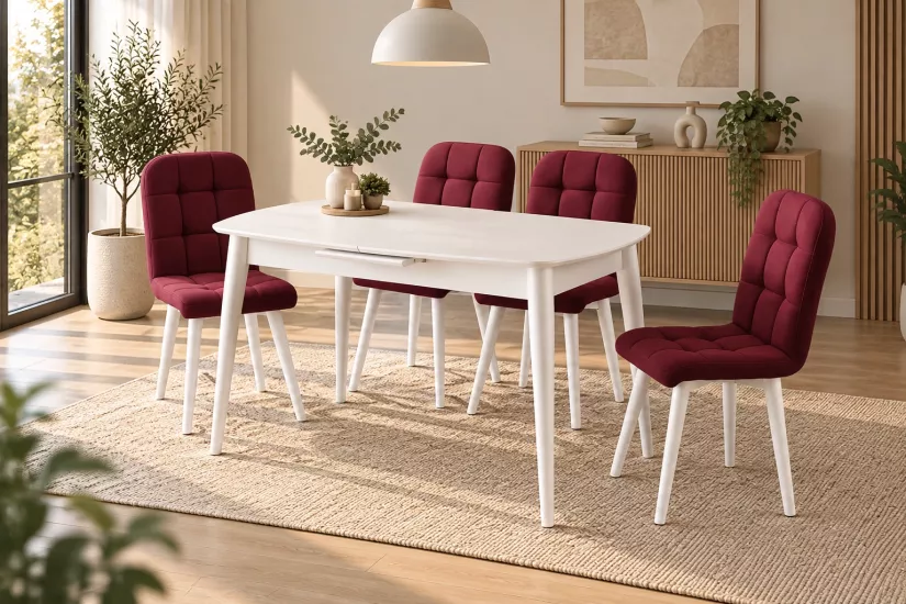 ESSEN MASA VE ETRO SANDALYE TAKIMI, BEYAZ, 130x80