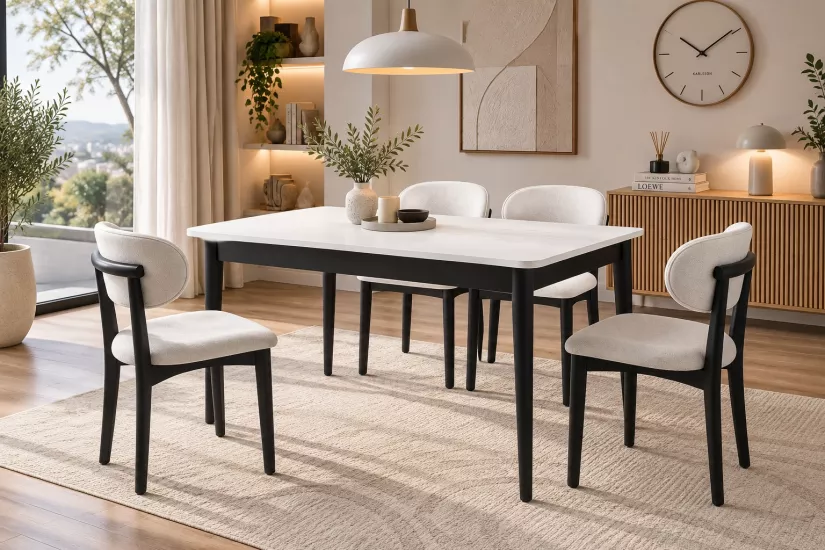FİNİKE MASA, UMAY SANDALYE, BEYAZ, 130x80