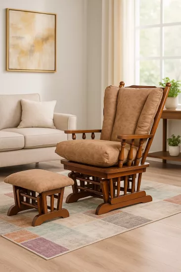 BAROK SALLANAN KOLTUK, SÜTLÜ KAHVE, AHŞAP, CEVİZ AYAK