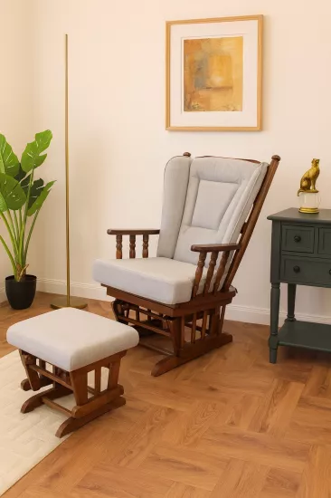 BAROK SALLANAN KOLTUK, BEJ, AHŞAP, CEVİZ AYAK