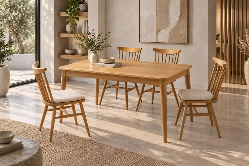FİNİKE MASA, KIRLANGIÇ SANDALYE, NATURAL, 140x90