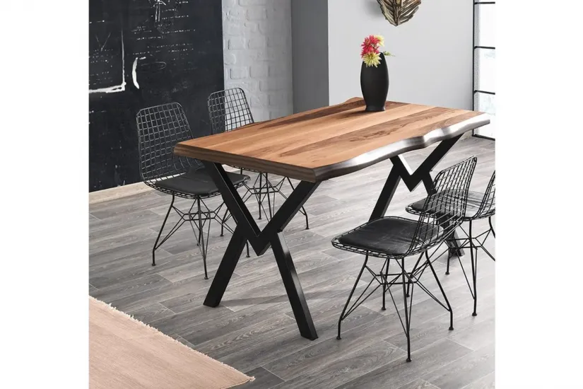AGRON MASA VE 4 ADET TEL SANDALYE TAKIMI, SİYAH, 140x90