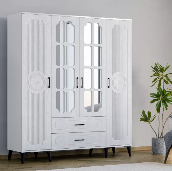 UZAY CUNTRY 4 KAPILI 2 ÇEKMECELİ DOLAP BEYAZ