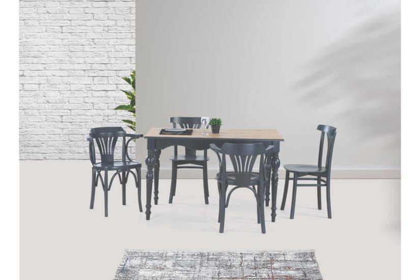 TOLEDO MASA VE DEKOPAJLI SANDALYE TAKIMI, MEŞE ANTRASİT, 125X80