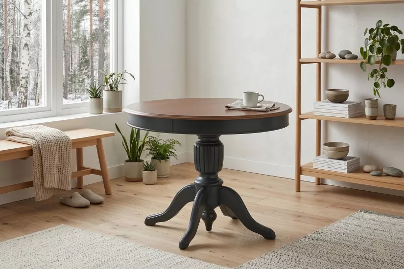 RUSTİK BABA AYAK MASA, CEVİZ ANTRASİT, 110X110