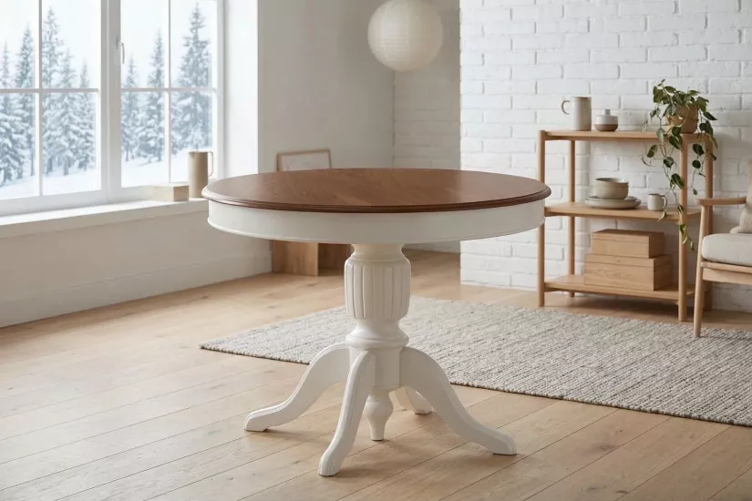 RUSTİK BABA AYAK MASA, MEŞE EKRU, 110X110