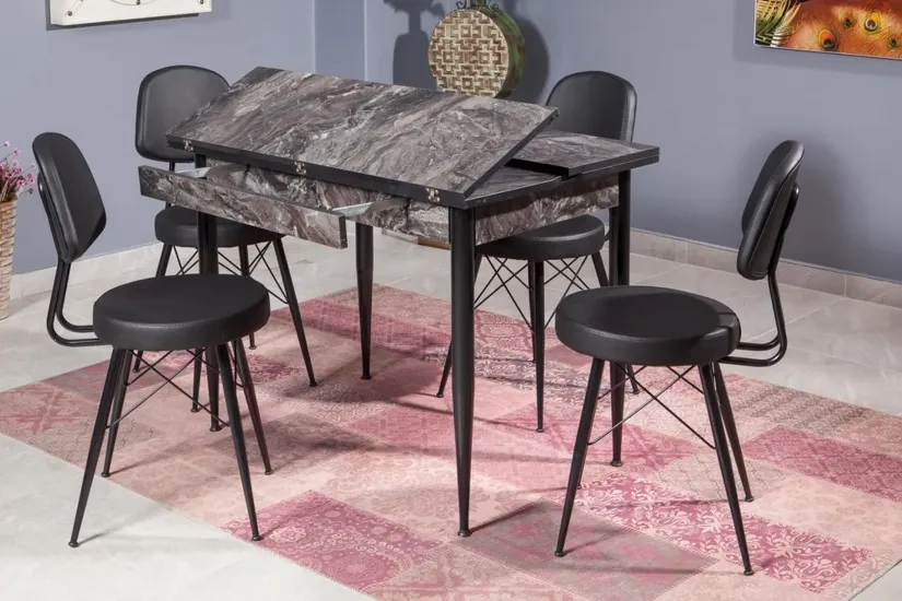 KARTAL DİKDÖRTGEN MASA TAKIMI, SİYAH 100x65