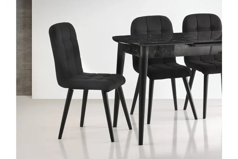ESSEN MASA VE ETRO SANDALYE TAKIMI, SİYAH MERMER DESEN, 130x80