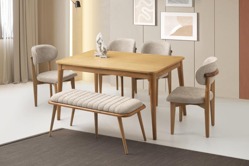 FİNİKE MASA, UMAY SANDALYE, DEKOR BENCH, NATURAL, 140x90