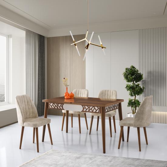 ARMİN MASA + EKOL SANDALYE TAKIMI,HALİÇ CEVİZ BEYAZ,130x80