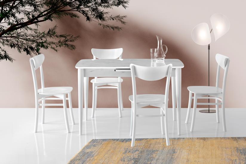 MADRİD HG MASA, KAPALI ALMAN SANDALYE, MARMO, 120x70