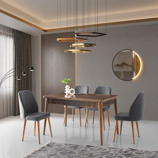 ARMİN MASA, MERİDA SANDALYE, HALİÇ CEVİZ, ANTRASİT, 130x80