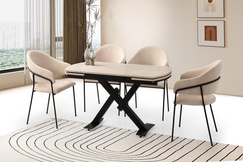STEEL MASA, KARDELEN SANDALYE, SİDON, 130x80