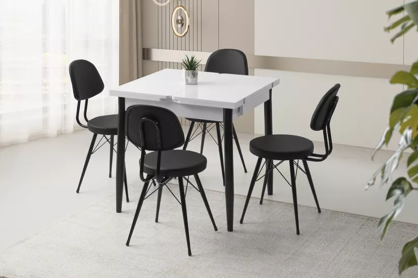 KARE KARTAL MASA, EYFEL SANDALYE, BEYAZ, 70X80