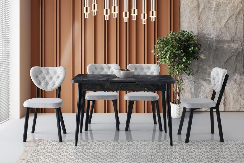 AY MASA, RİVONE SANDALYE, SİYAH, 120x70