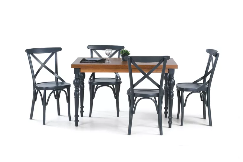 DAMLA SABİT MASA VE TONET SANDALYE TAKIMI, ANTRASİT, 125x80