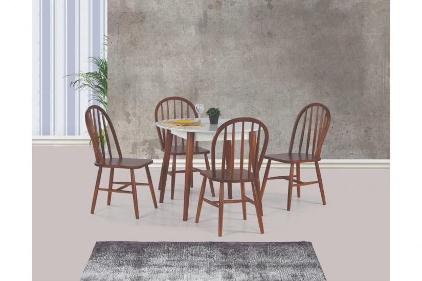 SİENA SABİT MASA VE AMERİKAN SANDALYE TAKIMI, CEVİZ, 90x90