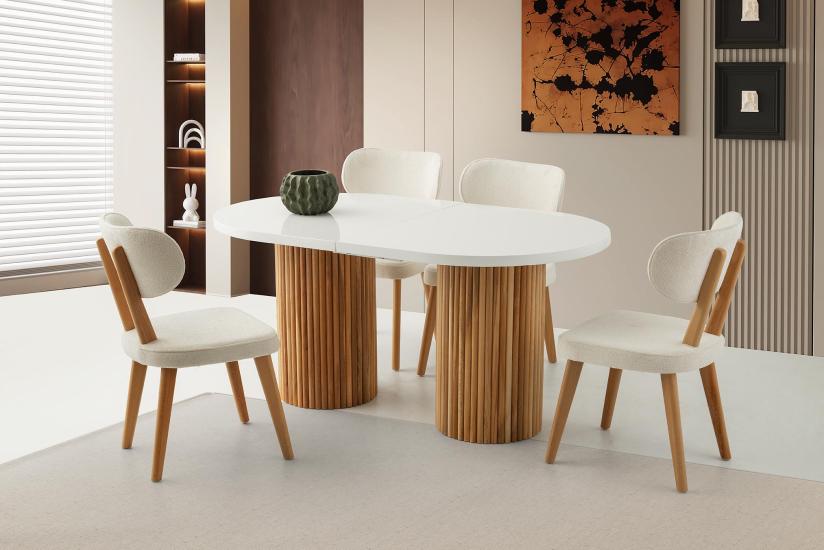 TRUVA MASA, SİRİUS SANDALYE, BEYAZ, 160x90