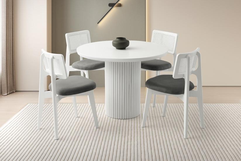 EKSEN MASA, ZİON SANDALYE, KAR BEYAZ, 100x100