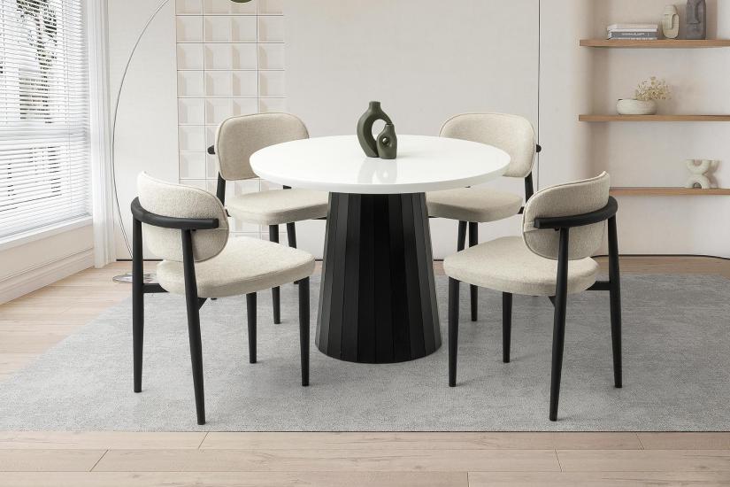 ATİNA HG MASA, PERLA SANDALYE, KAR BEYAZ, 100x100