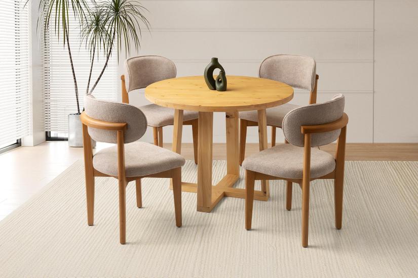 GİRİT MASA, UMAY SANDALYE, NATURAL, 100x100