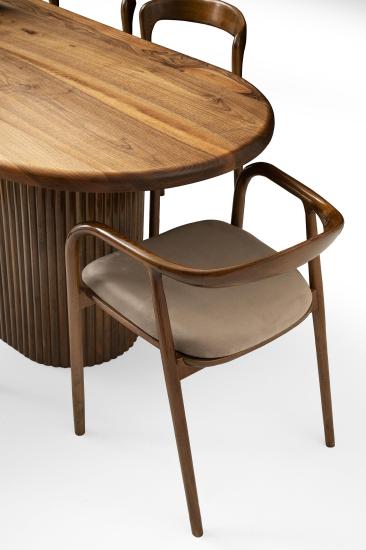 BAKÜ MASA, MİSTRAL KOLLU&KOLSUZ SANDALYE, CEVİZ, 160x85