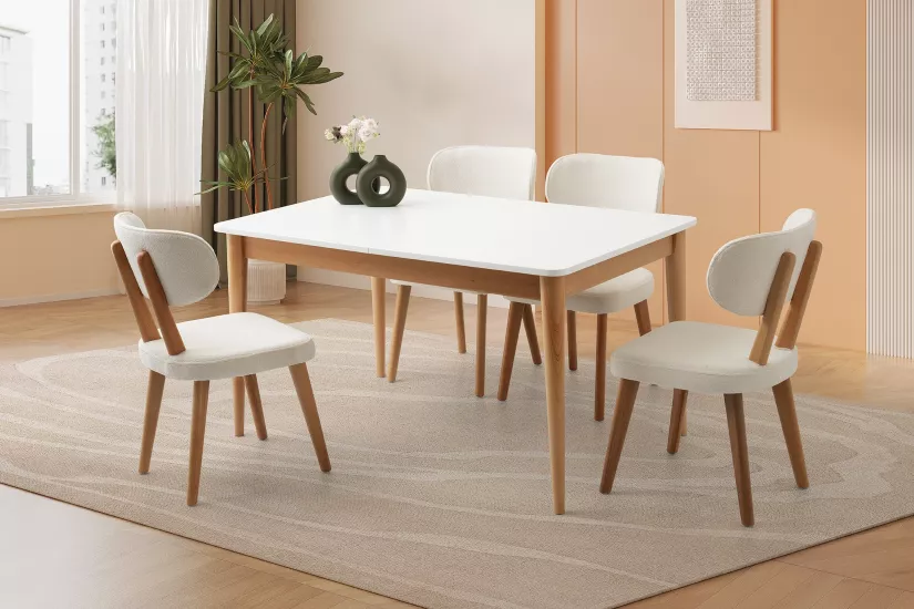 FİNİKE AÇILIR MASA, BEYAZ NATURAL, 140x90